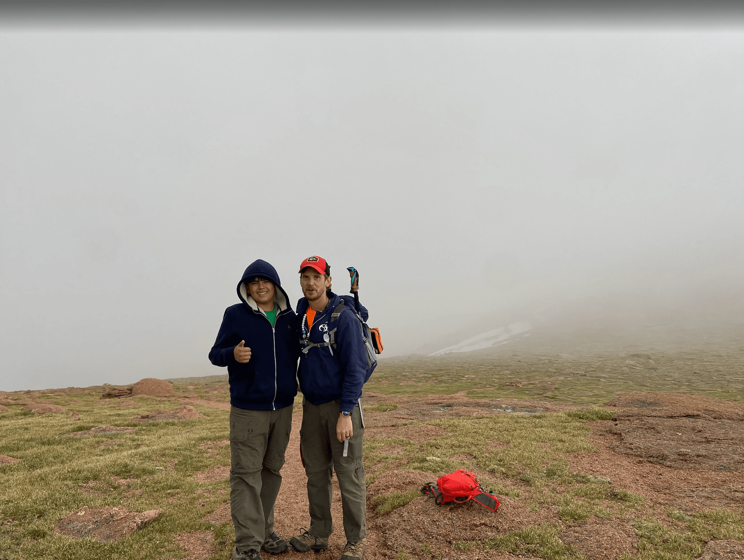 Scouts in fog near the top of Pike's Peak.