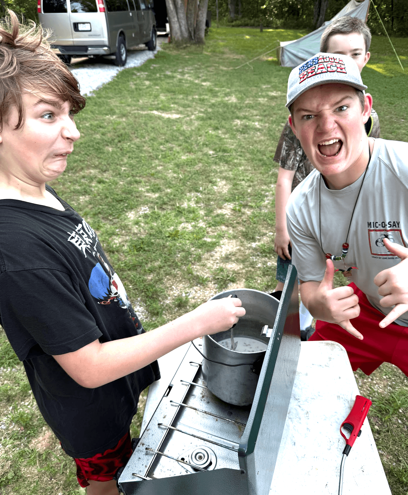 Scouts cooking on an overnight.